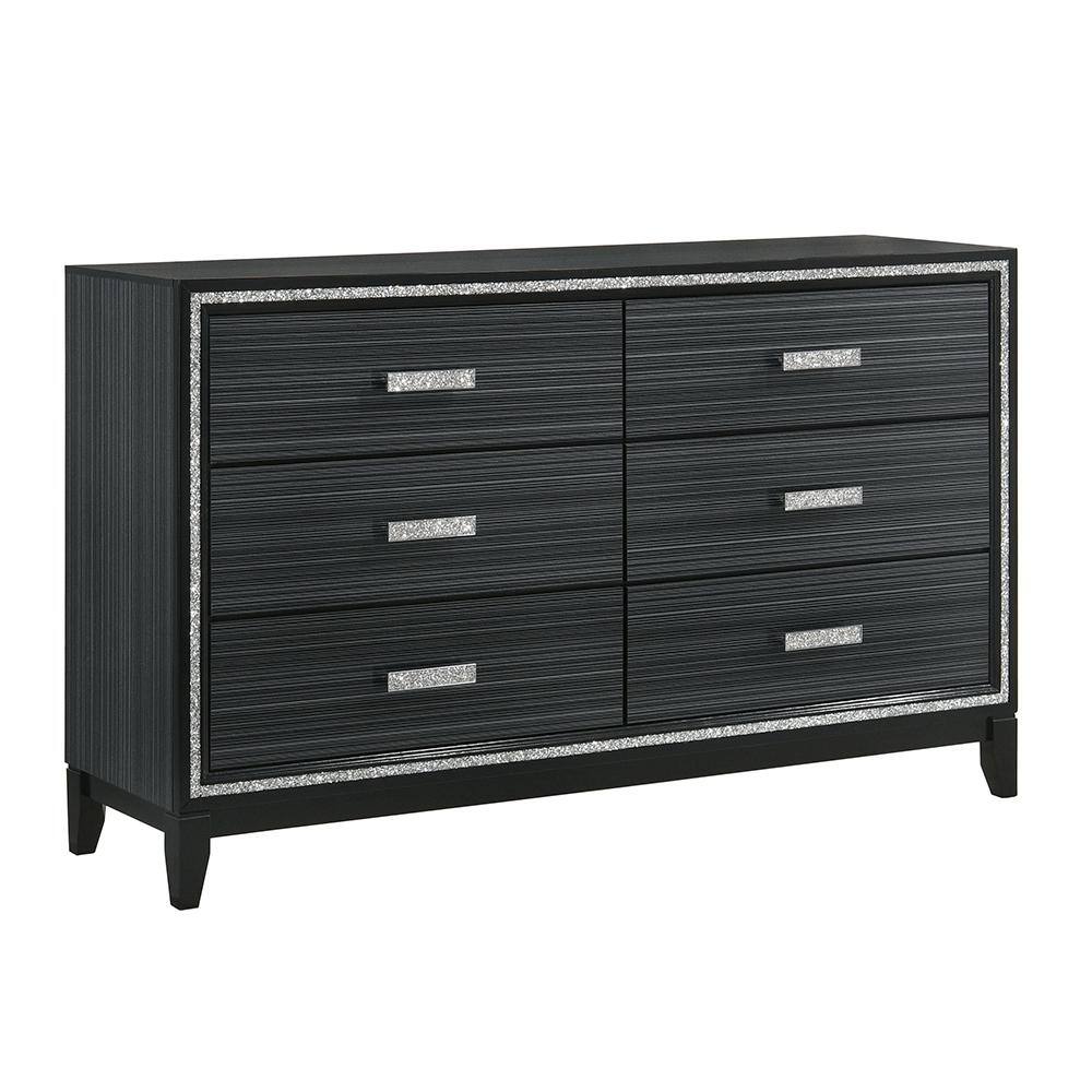 Haiden Double Black Dresser with Silver Trim and Felt Lined Drawers