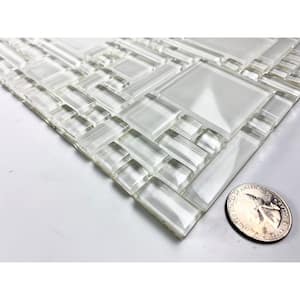 Modern Design Glossy Frost White Versailles Mosaic 12 in. x 12 in. Glass Peel and Stick Tile (11 sq. ft./Case)
