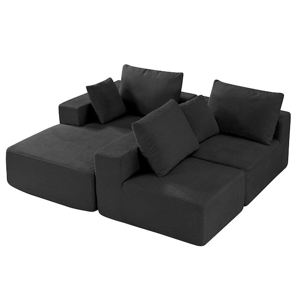 SKYSHALO Modular Sectional Sofa, L Shaped Modular Sofa with Chaise, Cloud Sectional Couch with High Rebound Sponge Black Cushion