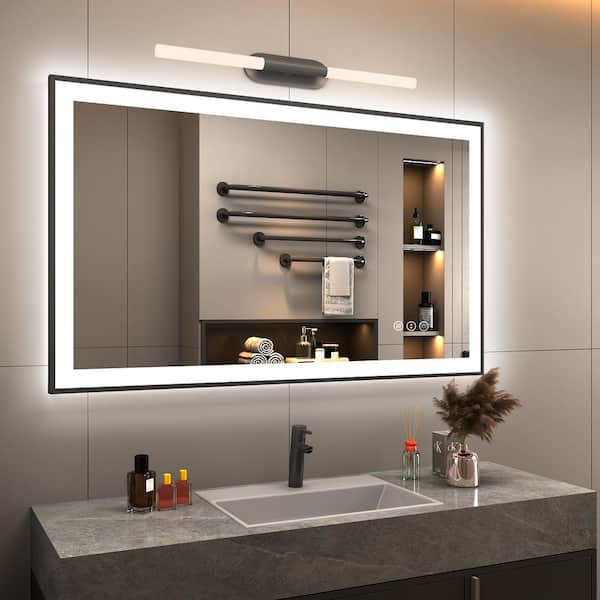 Apmir 40 in. W x 24 in. H Rectangular Space Aluminum Framed Dual Lights Anti-Fog Wall Bathroom Vanity Mirror in Tempered Glass