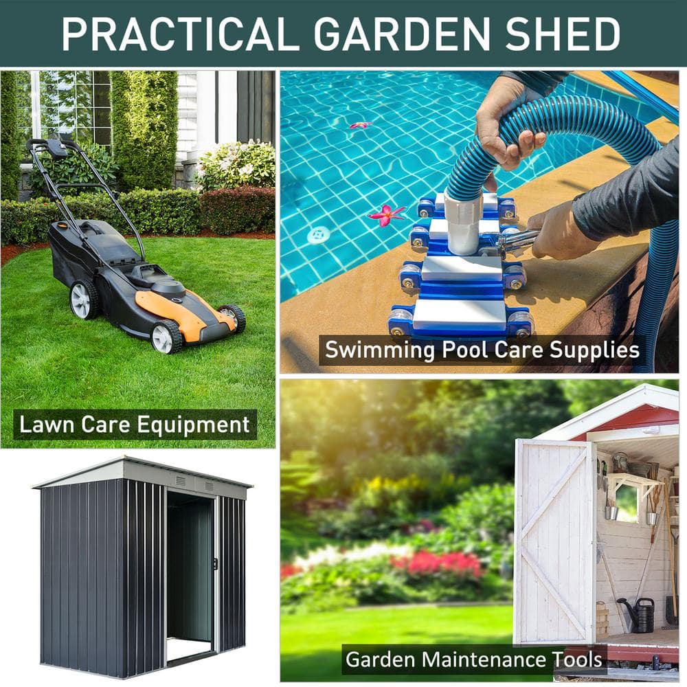 Gray and White Medium Metal Lean-to Storage Shed with Windows