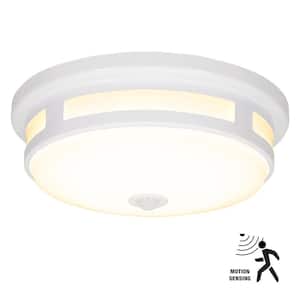 11 in. Round White Exterior Outdoor Motion Sensing LED Ceiling Light 5 Color Temperature Options Wet Rated 830 Lumens