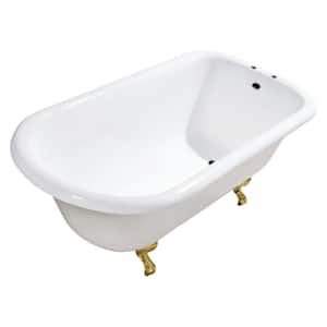 Aqua Eden 48 in. x 30 in. Cast Iron Clawfoot Bathtub in White/Brushed Brass with 7 in. Faucet Drillings