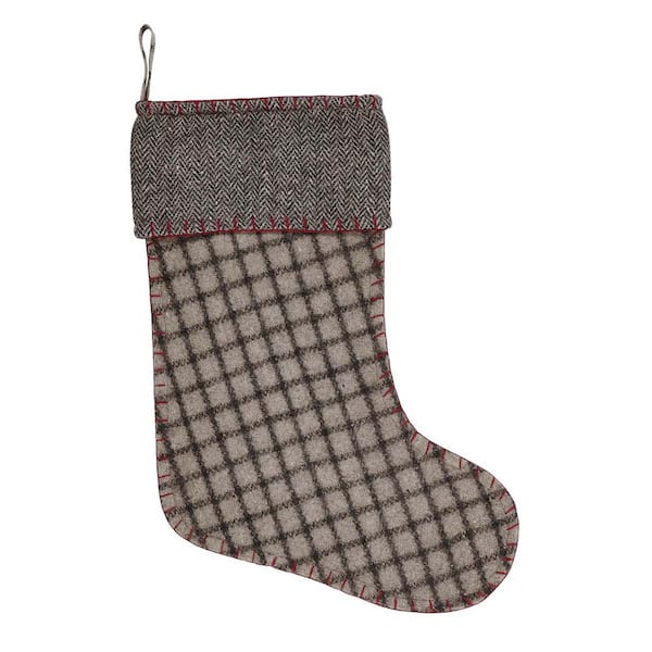 VHC Brands 15 in. Felt Weston Slate Grey Traditional Christmas Decor Stocking
