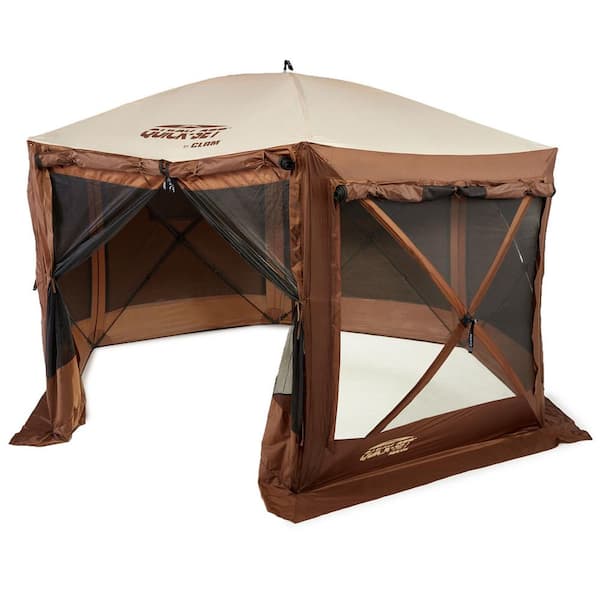 Clam Quick Set Pavilion Camper Brown 8-Person Tent and 150 in. x 150 in. Floor Tarp