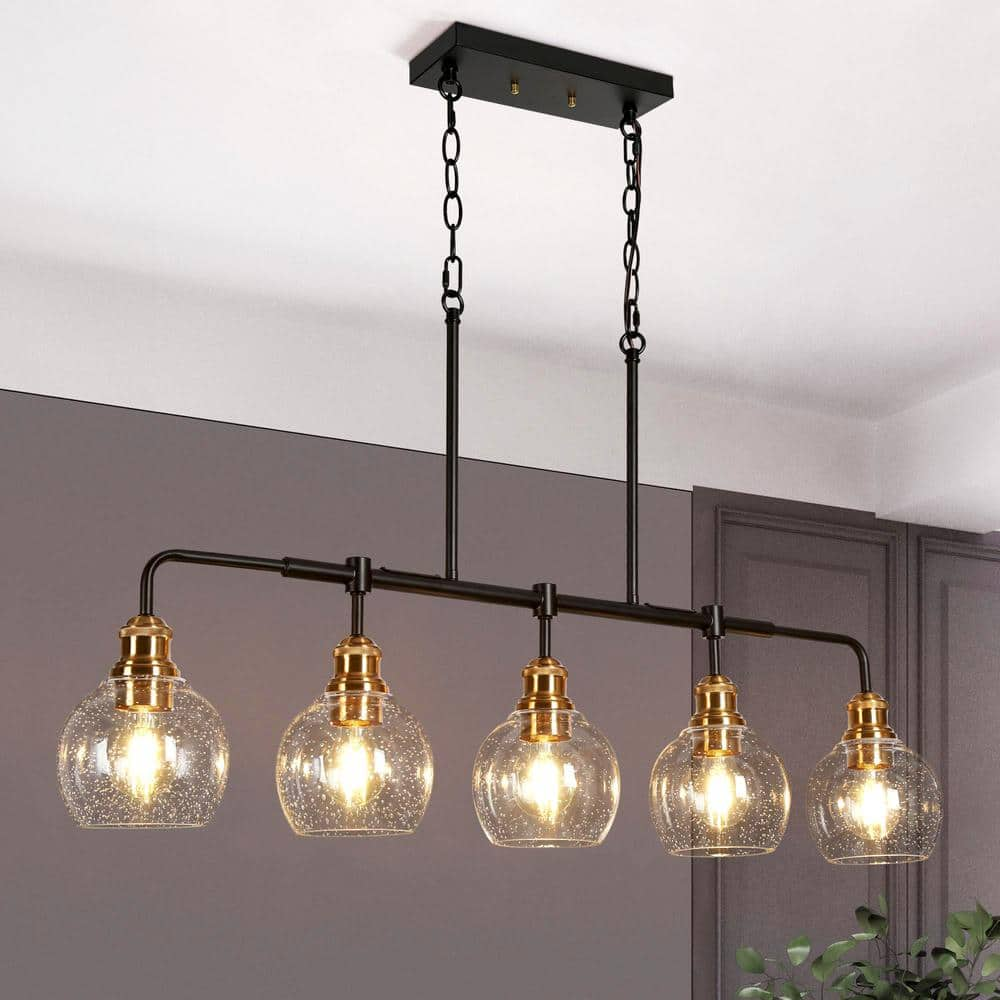 Uolfin Transitional Kitchen Island Linear Chandelier 5-Light Black and ...