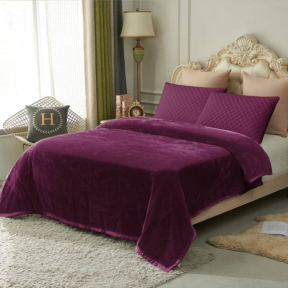 JML Purple Reversible Microfiber Fleece Blanket 79 in. x 91 in