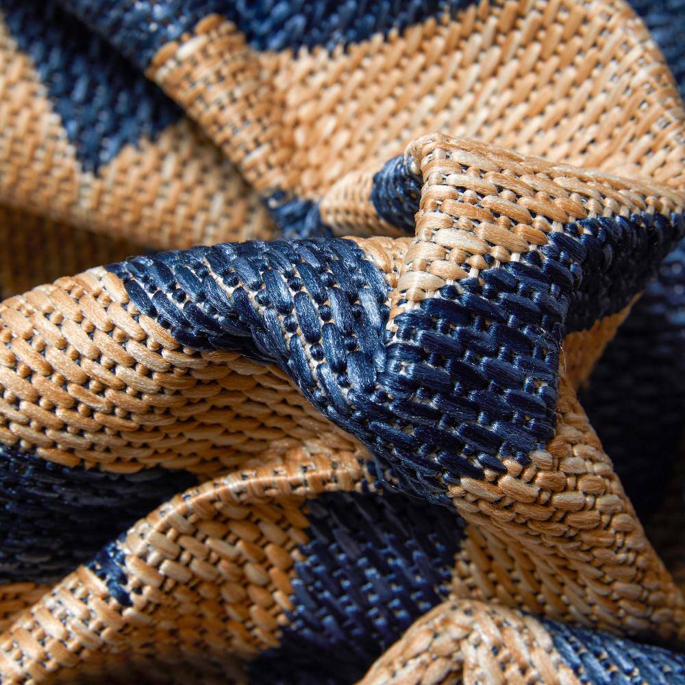 Aegean Blue Flat-Woven Synthetic Reversible Outdoor Rug