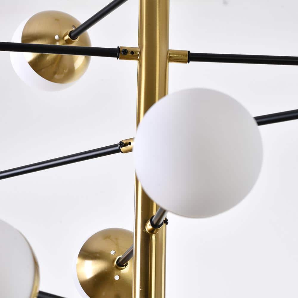 Elegant 39'' Black and Gold Crystal Chandelier with Milk White Shades