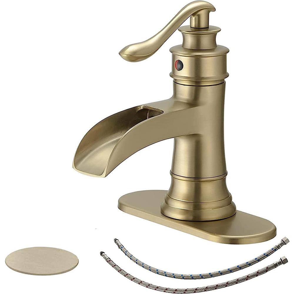 Brushed Gold Bathroom Faucet Waterfall Bathroom Sink Faucet with Pop Up Dra