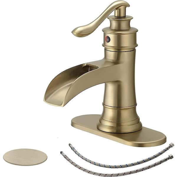 Dyiom Brushed Gold Bathroom Faucet Waterfall Bathroom Sink Faucet with Pop Up Drain Single -14.72 x 7.64 x 3.03 in.