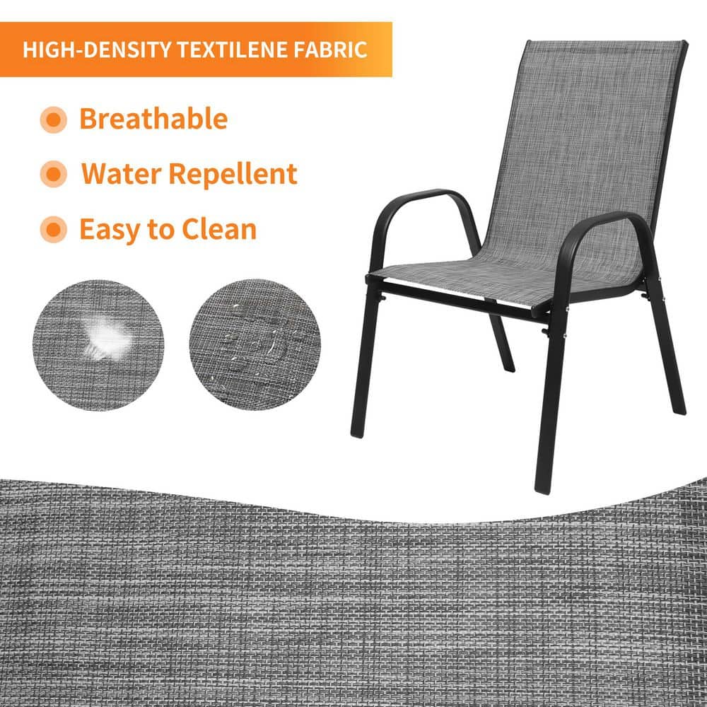 Gray Stackable Steel Frame Outdoor Dining Armchairs, Set of 4