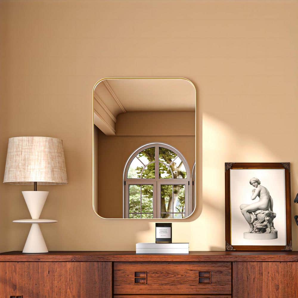 Gold Rectangular Aluminum Framed Wall Mount Mirror 22x30 Inch