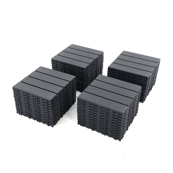 Tunearary 11.8 in. X 11.8 in. Gray Stripe Pattern Waterproof Interlocking Plastic Flooring, 44 Pieces