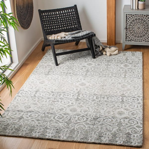 Glamour Charcoal 8 ft. x 10 ft. Distressed Damask Area Rug