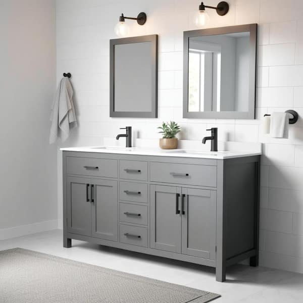 Beckett 66 in. W x 22 in. D x 35 in. H Double Sink Bathroom Vanity in Dark Gray with White Cultured Marble Top