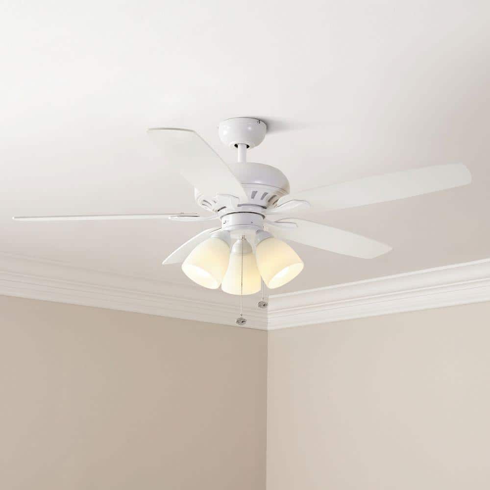 Hampton Bay Rockport 52 in. Indoor LED Matte White Ceiling Fan with Light Kit, Downrod, Reversible Blades and Reversible Motor 51752 - The Home Depot