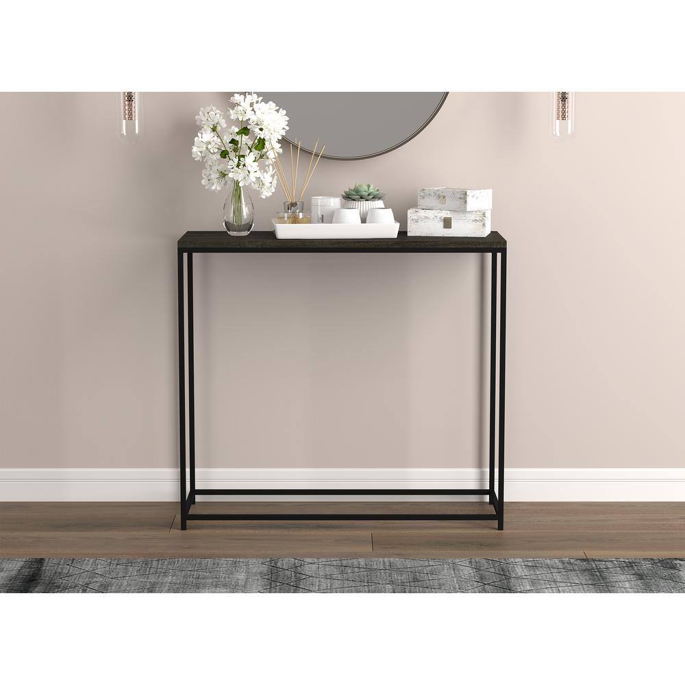 31" Dark Grey Wood and Black Metal Console Table