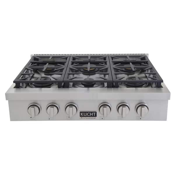 Kucht Professional 36 in. Liquid Propane Gas Range Top in Stainless Steel and Classic Silver Knobs with 6 Burners