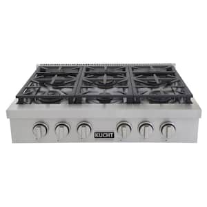 Professional 36 in. Natural Gas Range Top in Stainless Steel and Classic Silver Knobs with 6 Burners