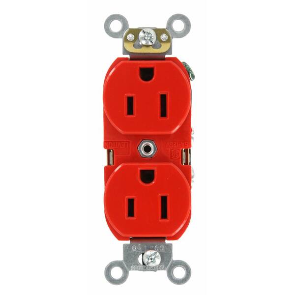 Leviton 15 Amp Industrial Grade Heavy Duty Self Grounding Duplex Outlet, Red 5262SR The Home