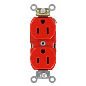 15 Amp Industrial Grade Heavy Duty Self Grounding Duplex Outlet, Red