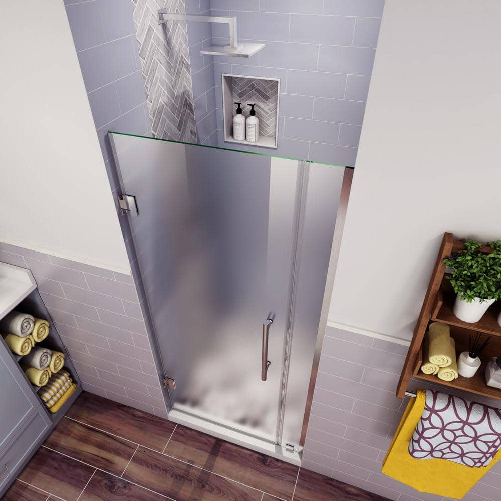 Belmore Frameless Hinged Shower Door with Frosted Glass and Stainless Steel Frame