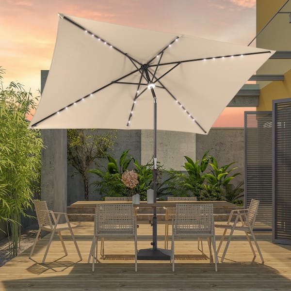 JOYESERY 10 ft. x 6.5 ft. LED Outdoor Umbrellas Patio Market Table Outside Umbrellas Nonfading Canopy and Sturdy Ribs in Beige
