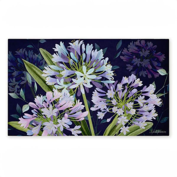 Midnight Garden Flowers Purple 18 in. x 30 in. Polyester Non-Slip Outdoor Door Mat