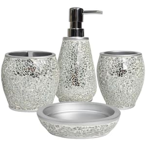 Glamour 4-Piece Bathroom Accessory Set with Soap Pump, Tumbler, Toothbrush Holder and Soap Dish