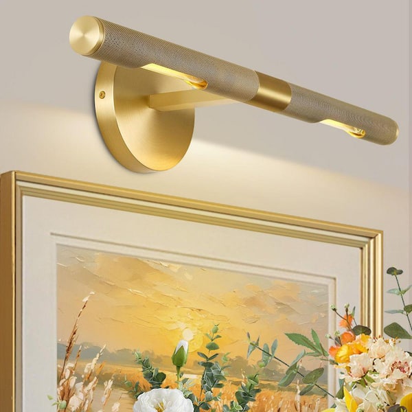 19 in. 2-Light Dimmable LED Gold Picture Light, Hardwired Bathroom Wall Sconce for Painting Display, Artwork, Portrait