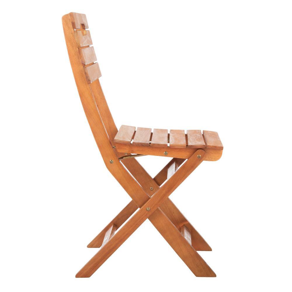 Natural Brown Eucalyptus Wood Folding Side Chairs, Set of 2