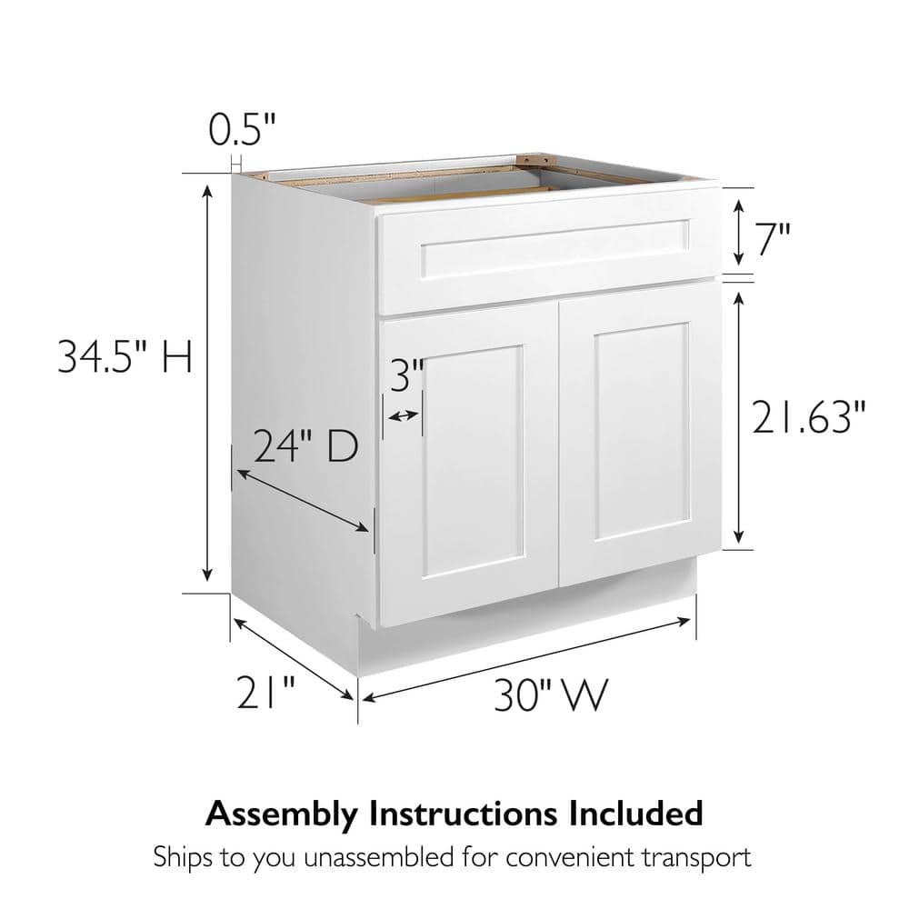 Brookings White Shaker Base Kitchen Cabinet with Drawer