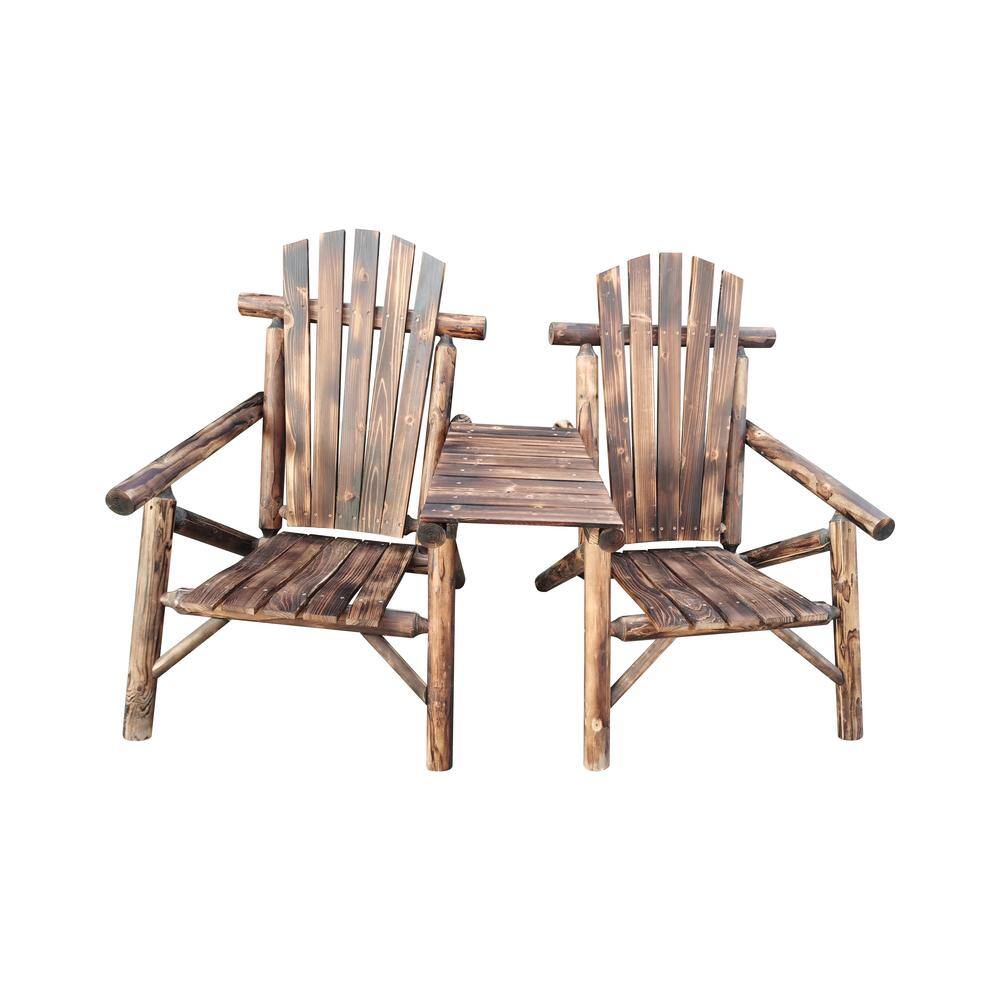 Afoxsos Rustic Brown 2Piece Solid Wood Outdoor Antique Porch Loveseat