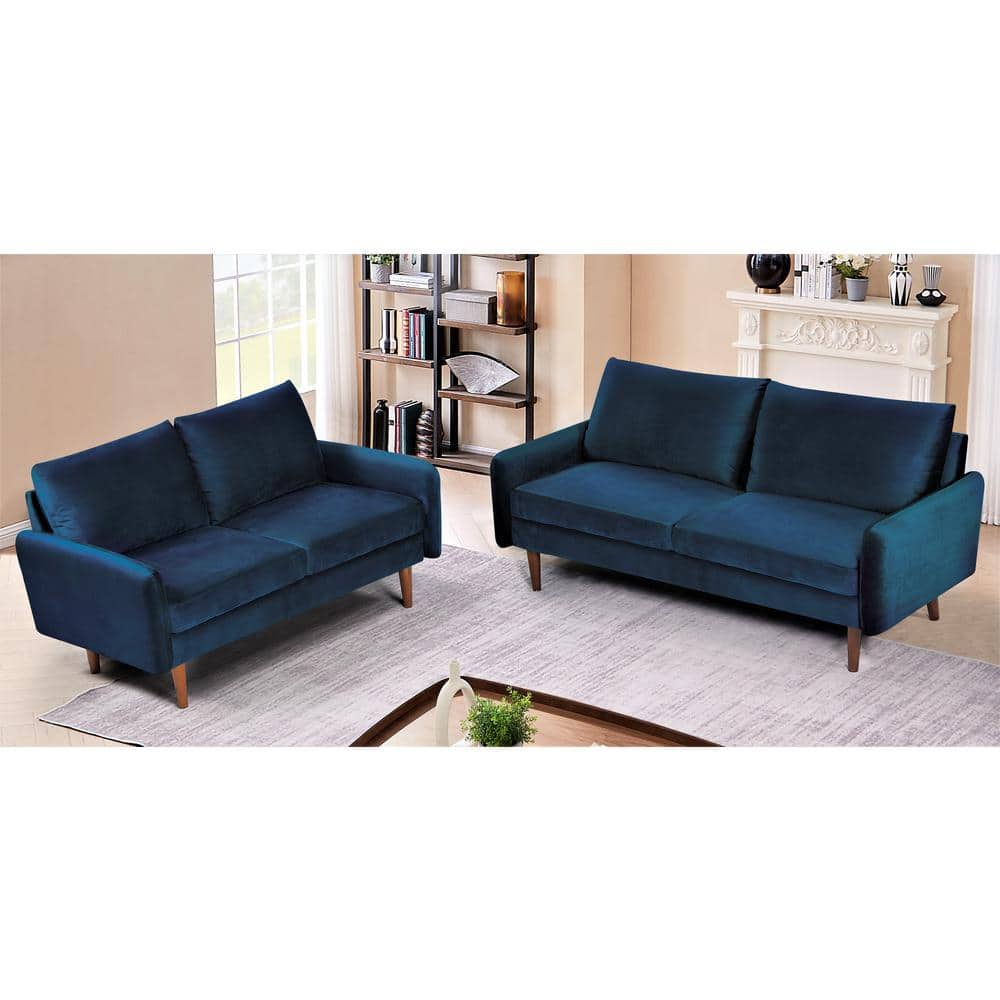 US Pride Furniture Blacke 2-Piece Dark Blue Velvet Living Room Set HD ...