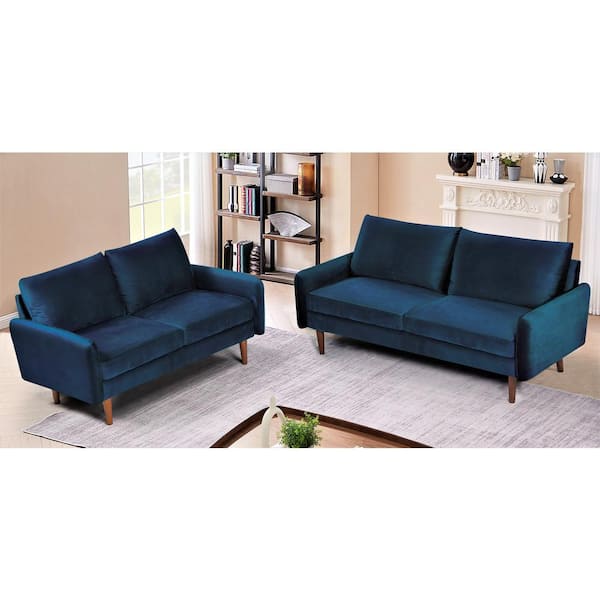 US Pride Furniture Blacke 2-Piece Dark Blue Velvet Living Room Set