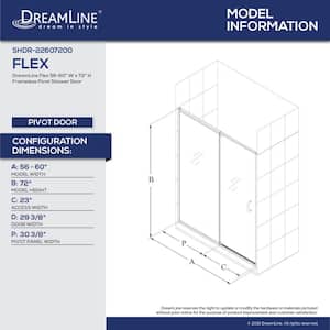 Flex 56-60 in. W x 72 in. H Semi-Frameless Pivot Shower Door in Brushed Nickel