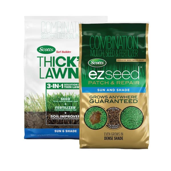 Scotts Turf Builder Thick'R 12 lbs. Sun and Shade and EZ Seed 10 lbs. Sun and Shade Patch and Repair Grass Seed 2-Bag Bundle