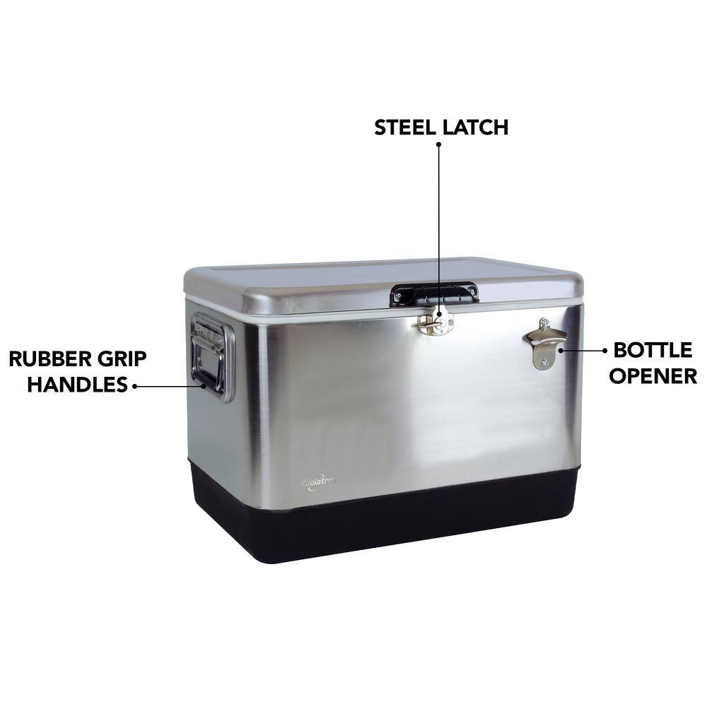 Stainless Steel and Black 51L Ice Chest Cooler with Bottle Opener