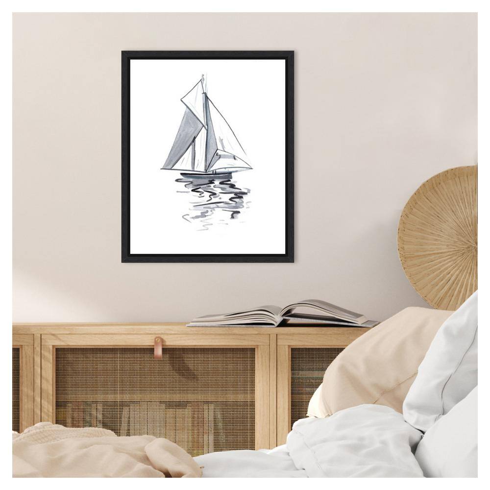 Blue Boat I Black and White Canvas Wall Art with Black Frame