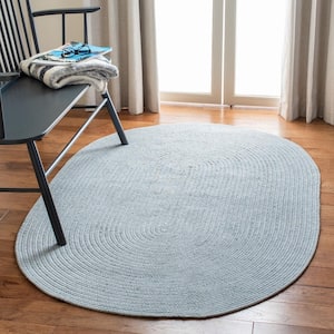 Braided Light Blue 5 ft. x 8 ft. Oval Solid Area Rug
