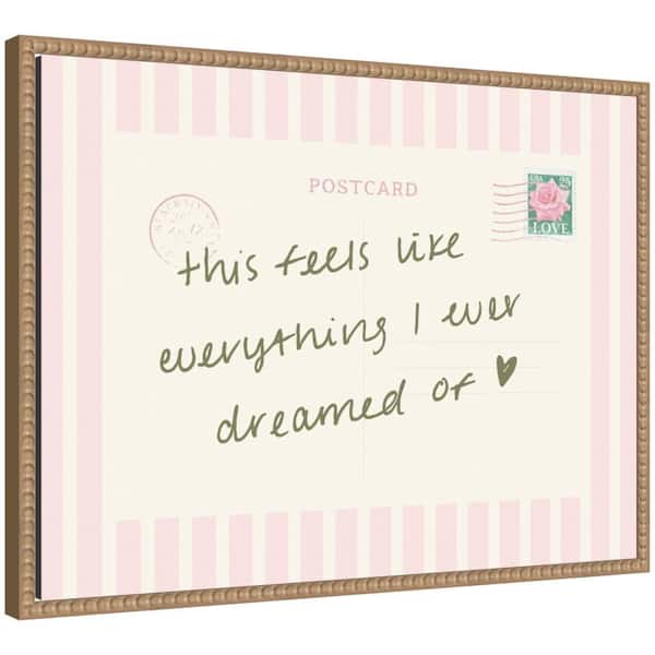 Sylvie "Vintage Postcard Print Pink Stripe Travel Dream" by Lucky Guava Words Framed Art Print 18 in. x 24 in.