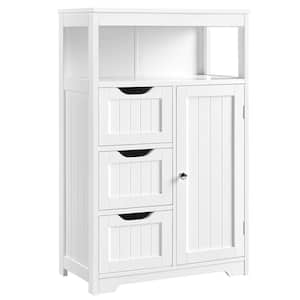 22 in. W x 12 in. D x 34 in. H White Bathroom Linen Cabinet Floor Cabinet with 3 Drawers and 1 Cupboard