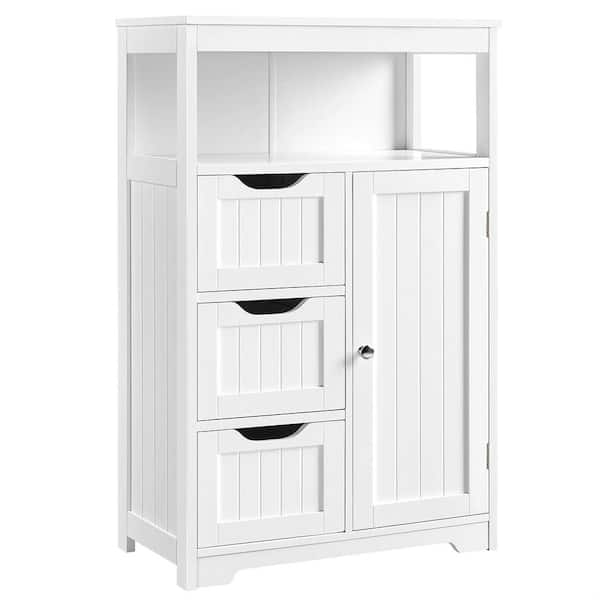 Cubilan 22 in. W x 12 in. D x 34 in. H White Bathroom Linen Cabinet Floor Cabinet with 3 Drawers and 1 Cupboard