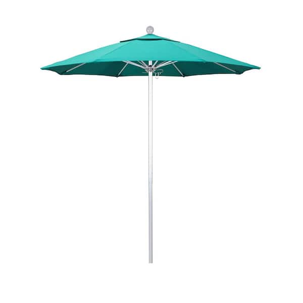 California Umbrella 7.5 ft. Silver Aluminum Commercial Market Patio Umbrella with Fiberglass Ribs and Push Lift in Aruba Sunbrella