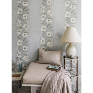 Dutch Garland Pale Blue Gardenia Stripe Wallpaper