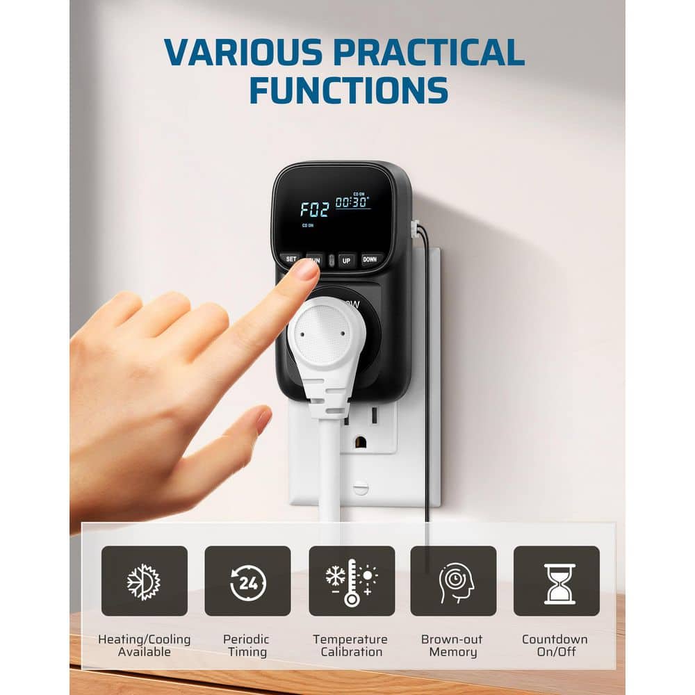 Black Digital Temperature Controller with VA Display and Programmable Timer