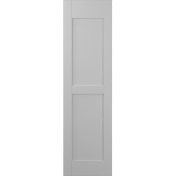 Ekena Millwork 12 in. W x 61 in. H Americraft 2-Equal Flat Panel Exterior Real Wood Shutters Pair in Primed