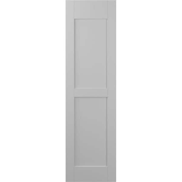 Ekena Millwork 18 in. W x 76 in. H Americraft 2-Equal Flat Panel Exterior Real Wood Shutters Pair in Primed