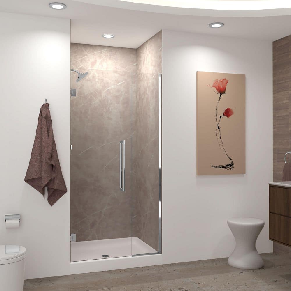 Elizabeth 38 in. W x 76 in. H Hinged Frameless Shower Door in Polished Chrome with Clear Glass price history on PriceWatchPro
